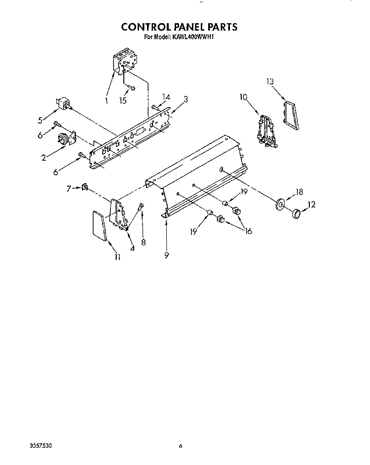 CONTROL PANEL Diagram and Parts List for KAWL400WWH1  KitchenAid Washer