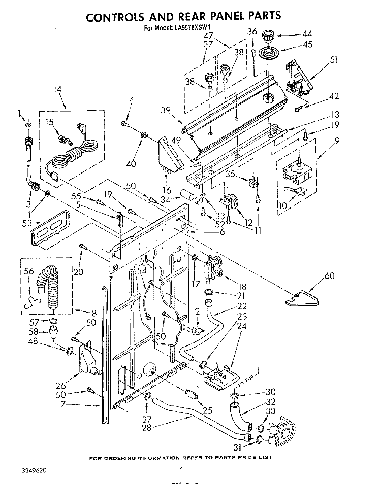 CONTROLS AND REAR PANEL Diagram and Parts List for LA5578XSW1  Whirlpool Washer