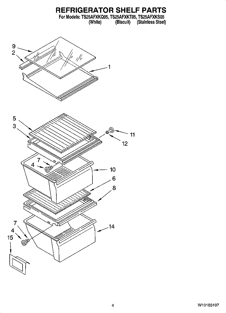 REFRIGERATOR SHELF PARTS Diagram and Parts List for TS25AFXKT05  Estate Refrigerator