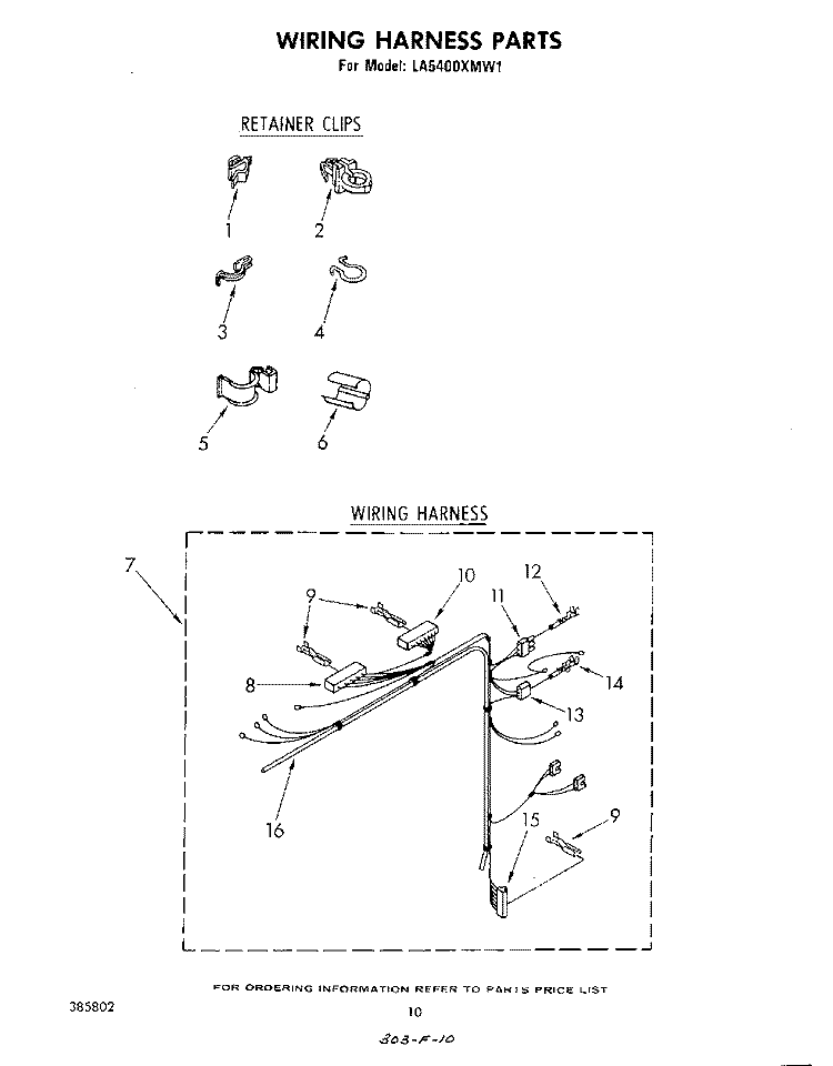 WIRING HARNESS Diagram and Parts List for LA5400XMW1  Whirlpool Washer