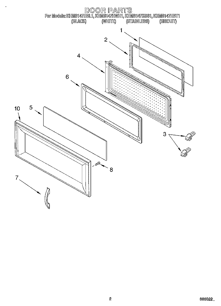 DOOR Diagram and Parts List for KHMS147HBL1  KitchenAid Microwave