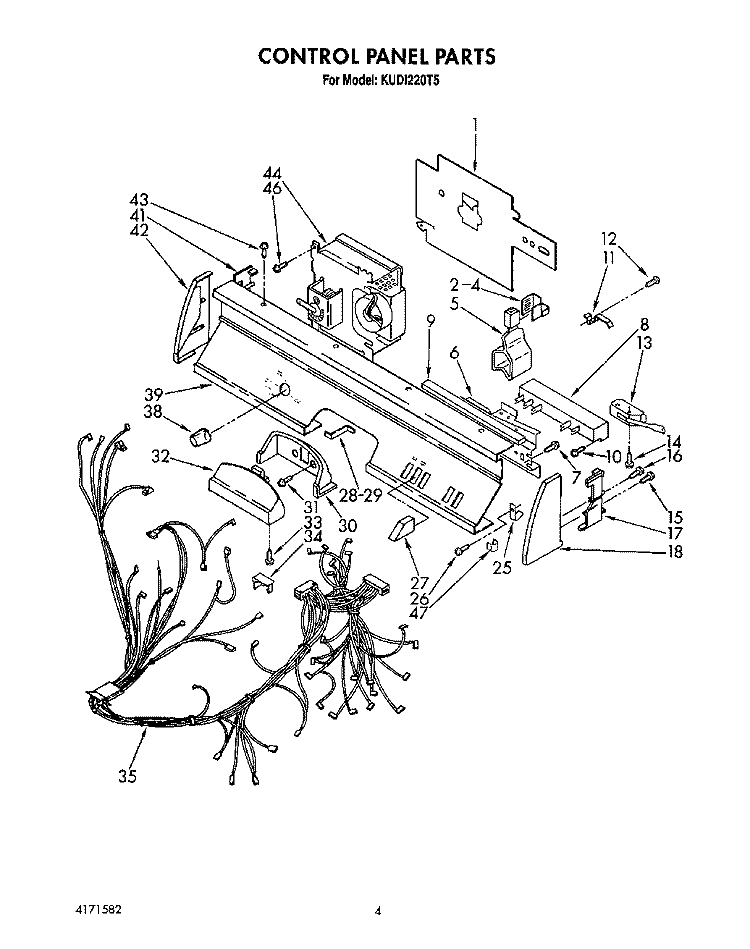 CONTROL PANEL, LIT/OPTIONAL Diagram and Parts List for KUDI220T5  KitchenAid Dishwasher
