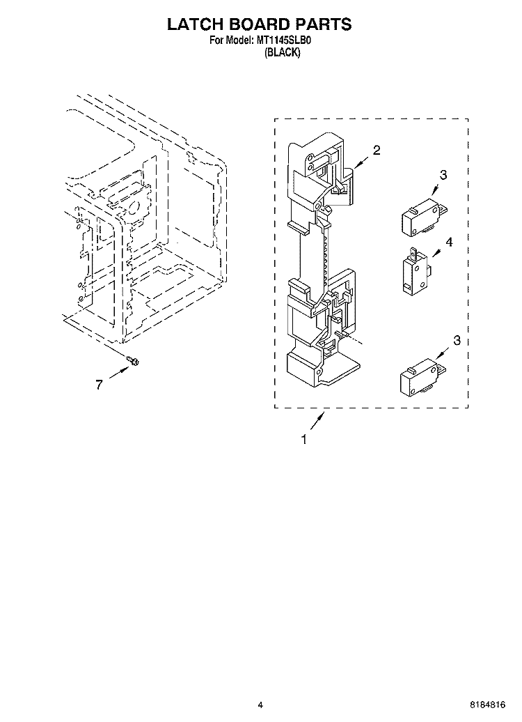 LATCH BOARD Diagram and Parts List for MT1145SLB0  Whirlpool Microwave