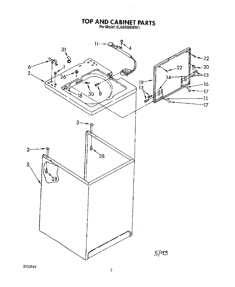 TOP AND CABINET, LIT/OPTIONAL Diagram and Parts List for 6LA5400XWW1  Whirlpool Washer