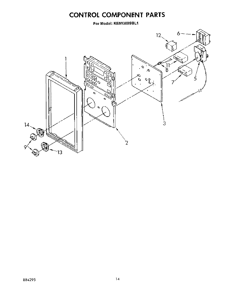 CONTROL COMPONENT Diagram and Parts List for KEMI300SBL1  KitchenAid Microwave Oven Combo