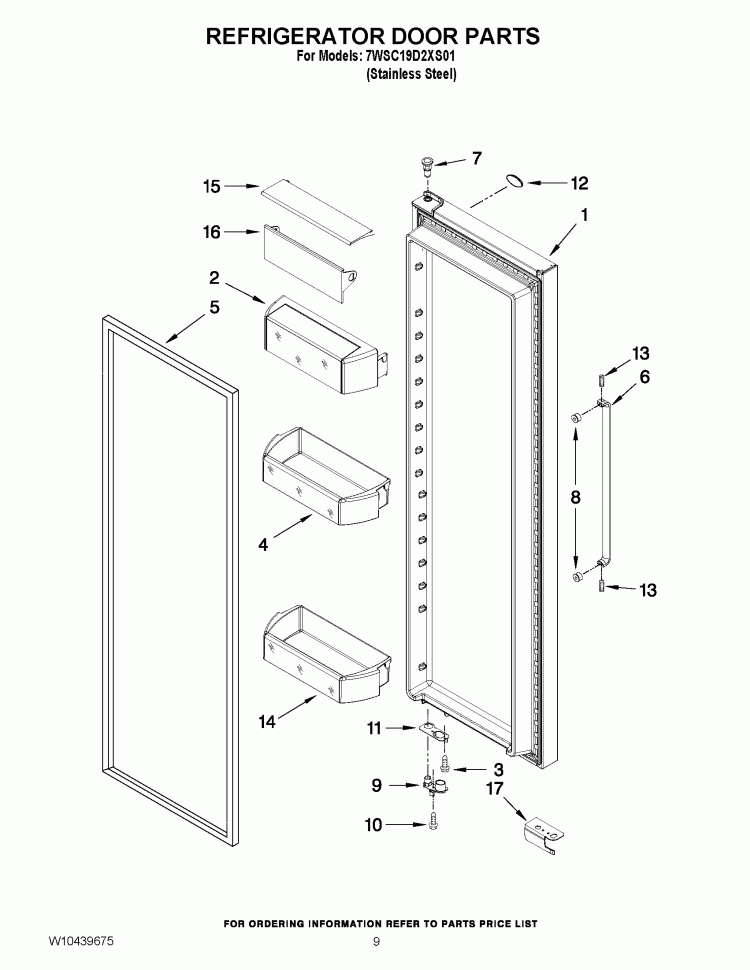 REFRIGERATOR DOOR PARTS Diagram and Parts List for 7WSC19D2XS01  Whirlpool Refrigerator