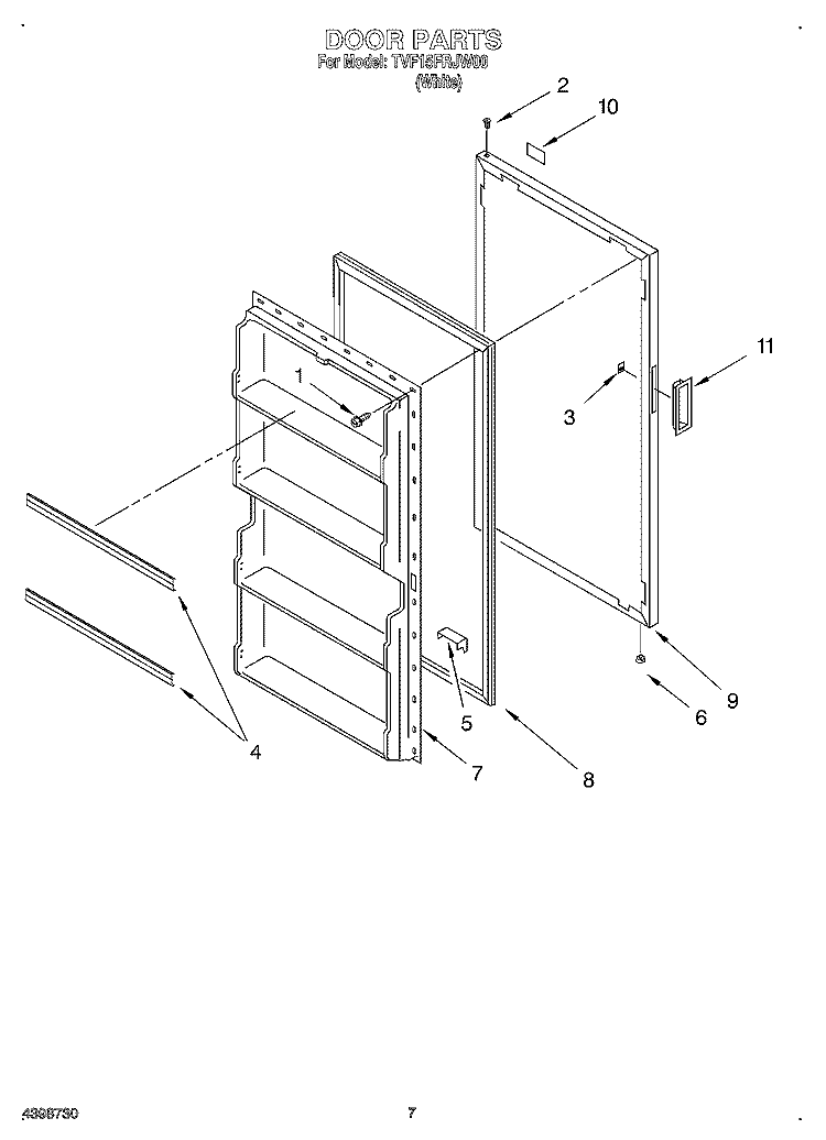 DOOR Diagram and Parts List for TVF15FRJW00  Whirlpool Freezer