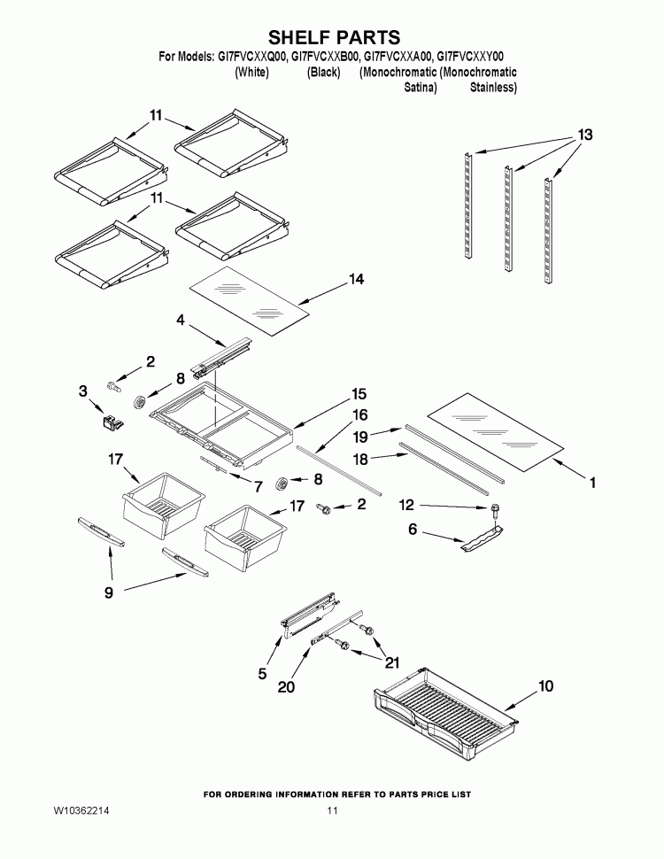 SHELF PARTS Diagram and Parts List for GI7FVCXXA00  Whirlpool Refrigerator