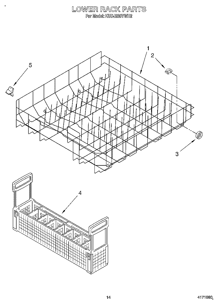LOWER RACK Diagram and Parts List for KUDJ230YWH2  KitchenAid Dishwasher