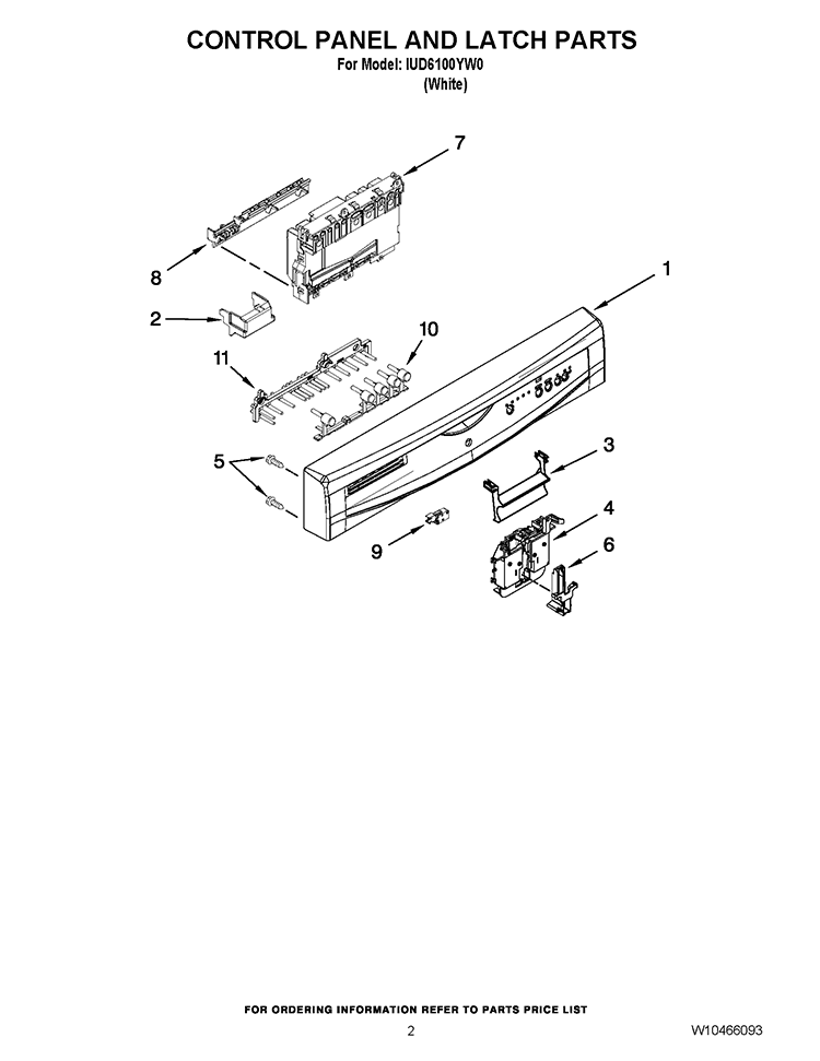 CONTROL PANEL AND LATCH PARTS Diagram and Parts List for IUD6100YW0  Whirlpool Dishwasher