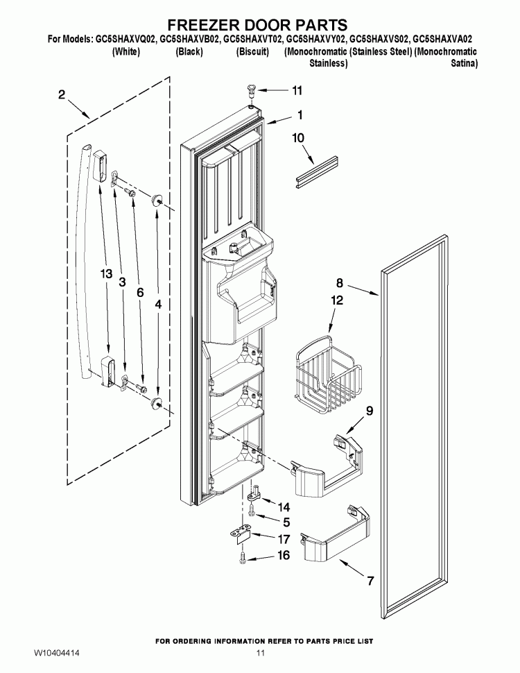 FREEZER DOOR PARTS Diagram and Parts List for GC5SHAXVT02  Whirlpool Refrigerator
