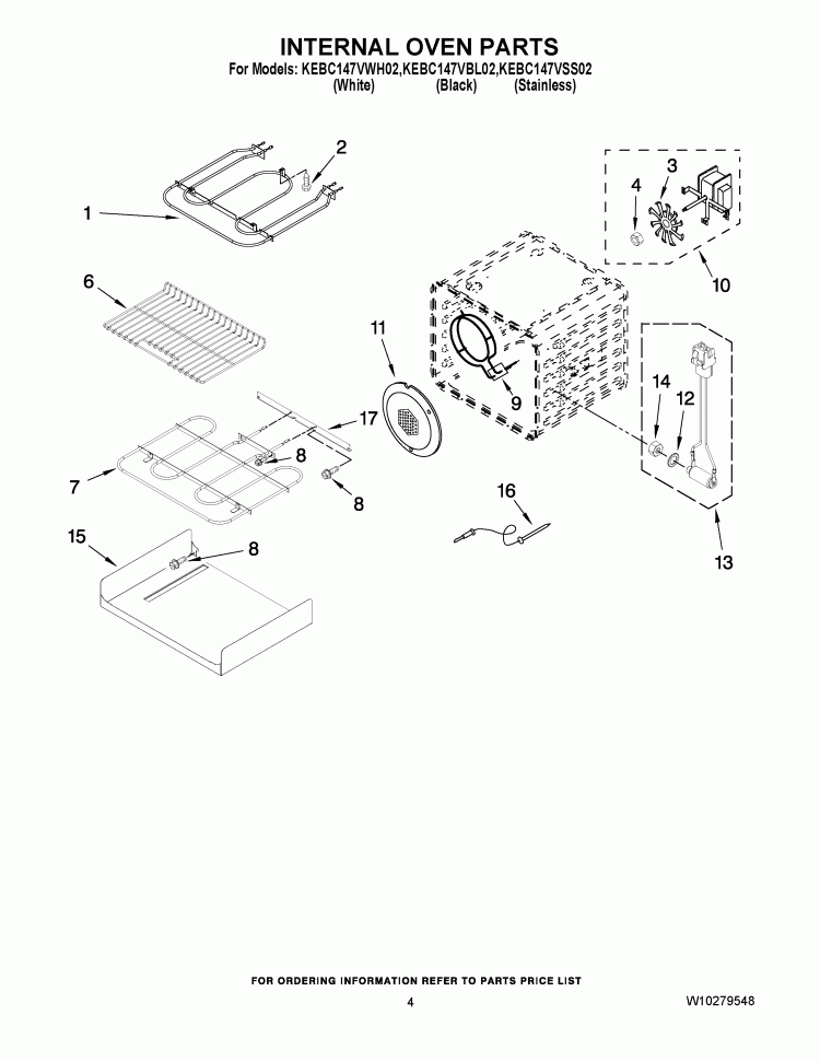 INTERNAL OVEN PARTS Diagram and Parts List for KEBC147VWH03  KitchenAid Wall Oven