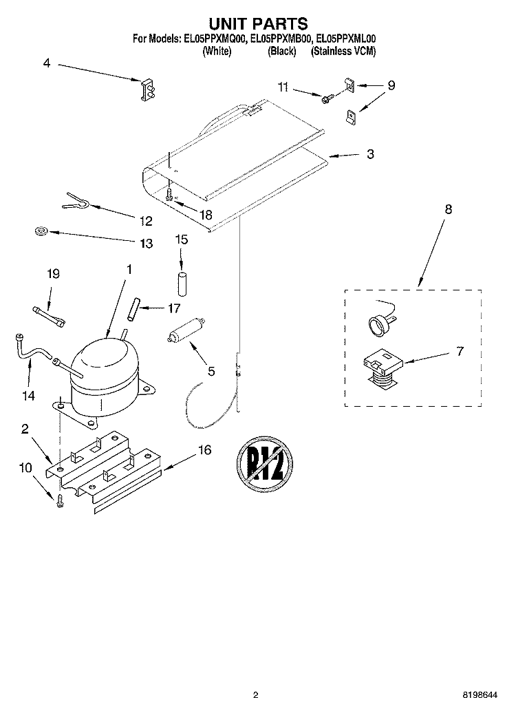 UNIT PARTS Diagram and Parts List for EL05PPXMB00  Whirlpool Refrigerator