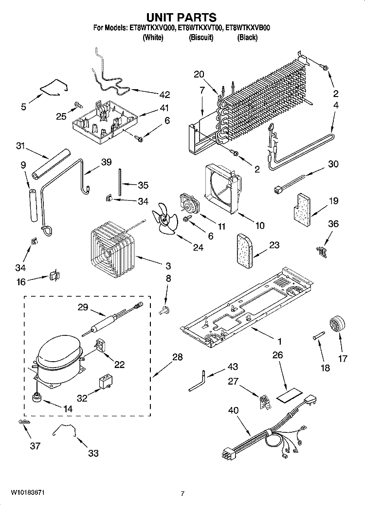 UNIT PARTS Diagram and Parts List for ET8WTKXVB00  Whirlpool Refrigerator