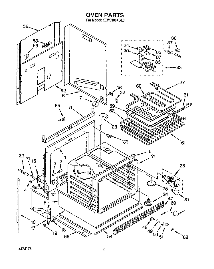 OVEN, LIT/OPTIONAL Diagram and Parts List for KEMS306XBL0  KitchenAid Wall Oven