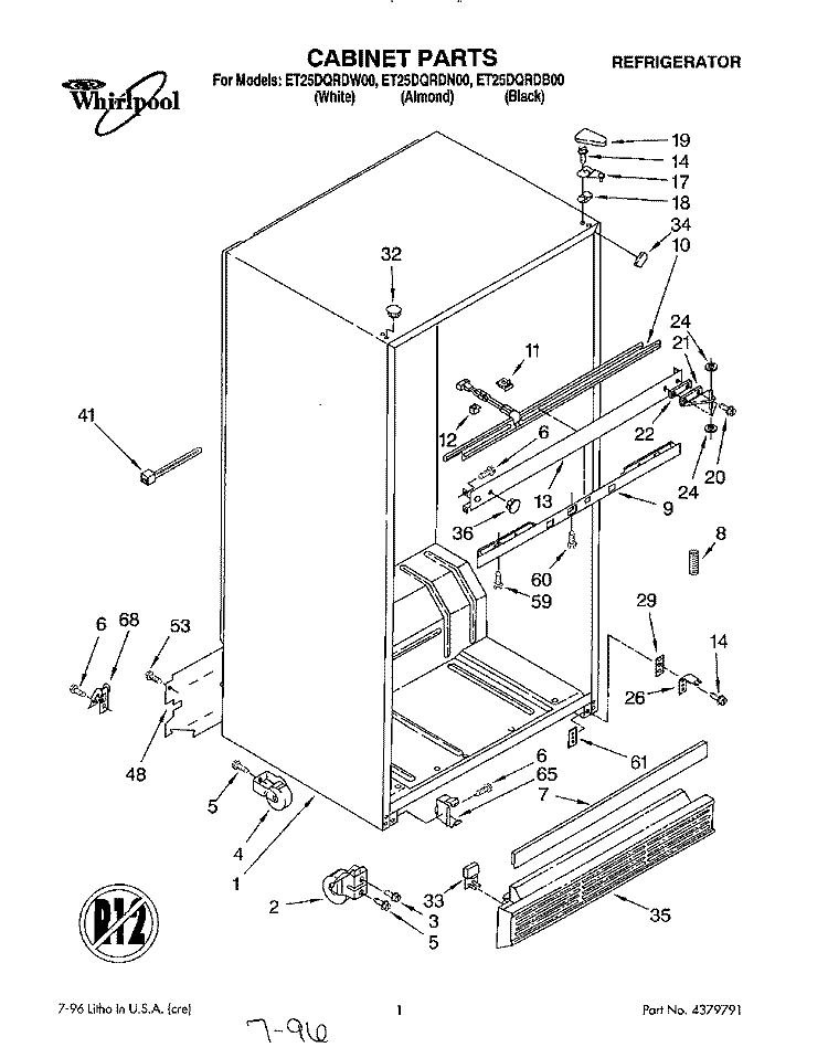 CABINET Diagram and Parts List for ET25DQRDB00  Whirlpool Refrigerator