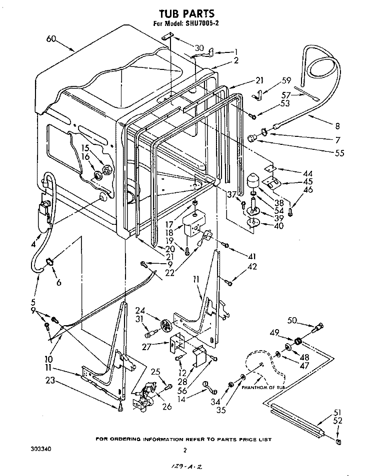 TUB, LITERATURE AND OPTIONAL Diagram and Parts List for SHU70052  Whirlpool Dishwasher