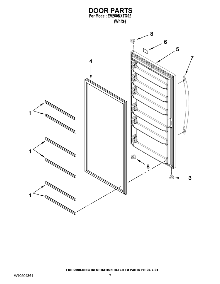 DOOR PARTS Diagram and Parts List for EV250NXTQ02  Whirlpool Freezer
