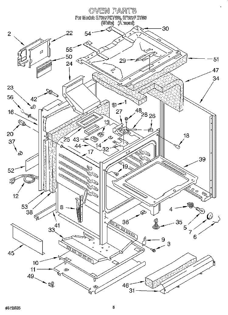 OVEN Diagram and Parts List for SF387PEYW8  Whirlpool Range