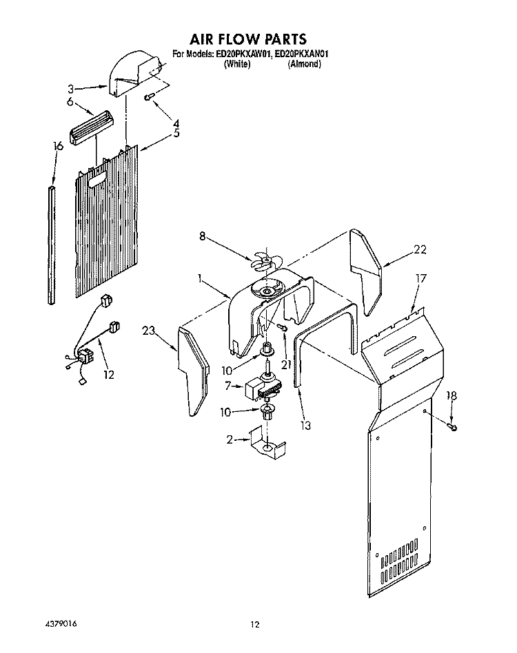 AIR FLOW Diagram and Parts List for ED20PKXAN01  Whirlpool Refrigerator
