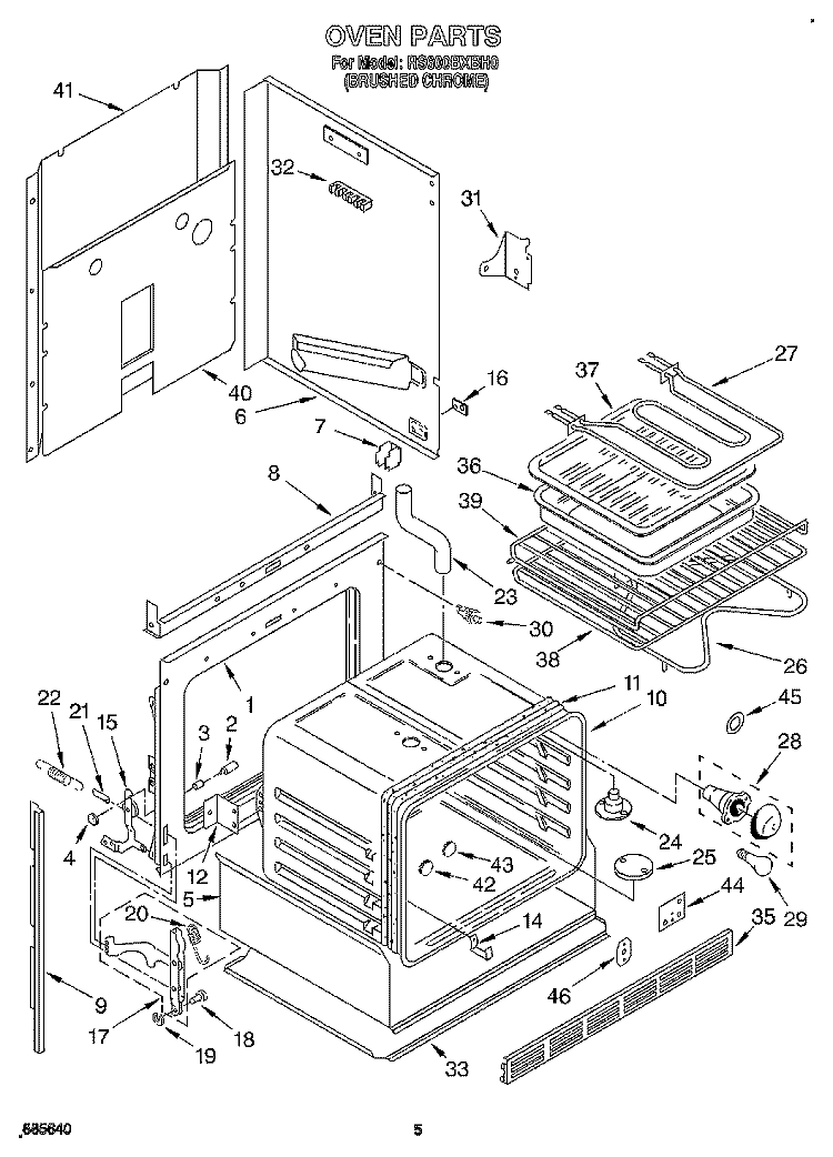 OVEN Diagram and Parts List for RS600BXBH0  Whirlpool Range