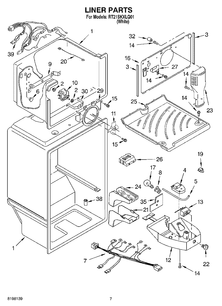 LINER Diagram and Parts List for RT21SKXLQ01  Roper Refrigerator