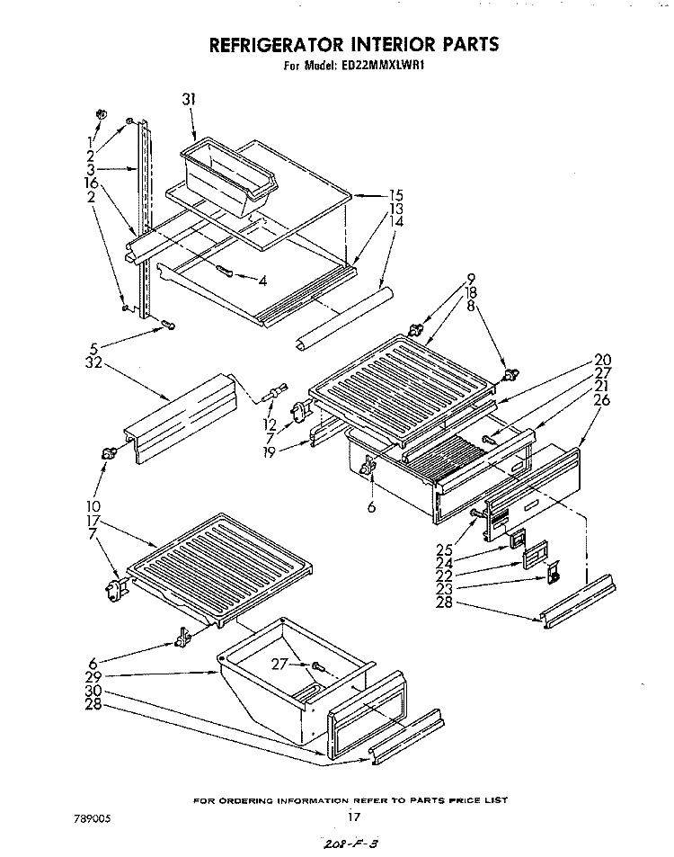 REFRIGERATOR INTERIOR , LIT/OPTIONAL Diagram and Parts List for ED22MMXLWR1  Whirlpool Refrigerator