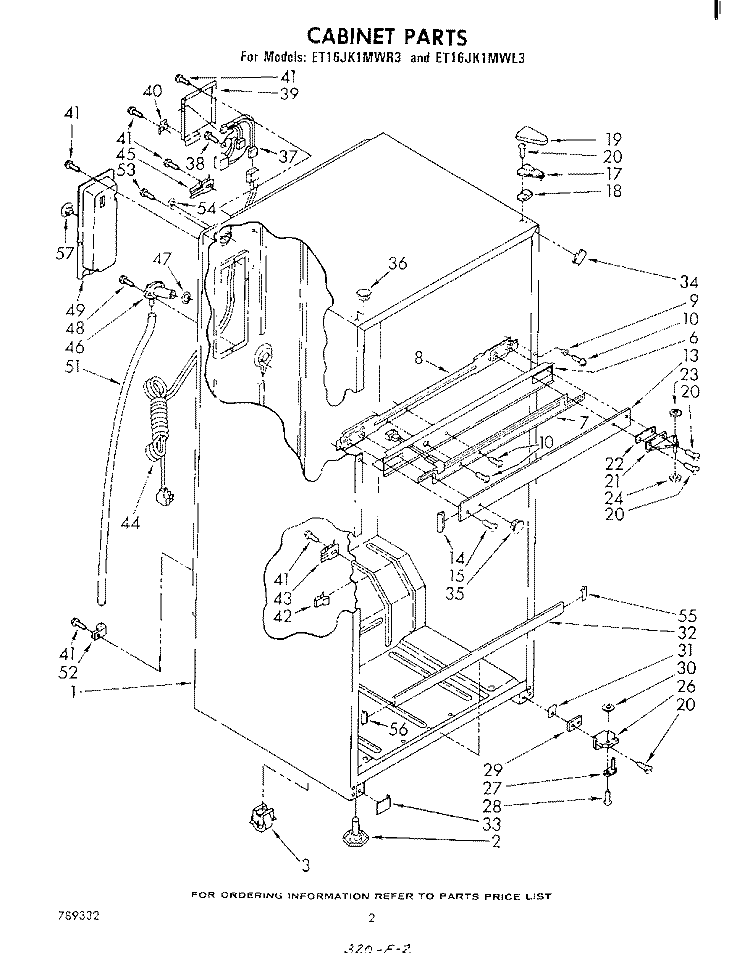 CABINET Diagram and Parts List for ET16JK1MWR3  Whirlpool Refrigerator