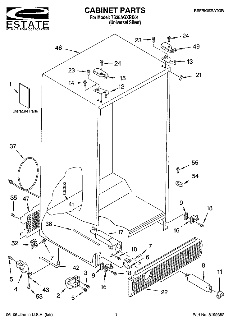 CABINET PARTS Diagram and Parts List for TS25AGXRD01  Estate Refrigerator