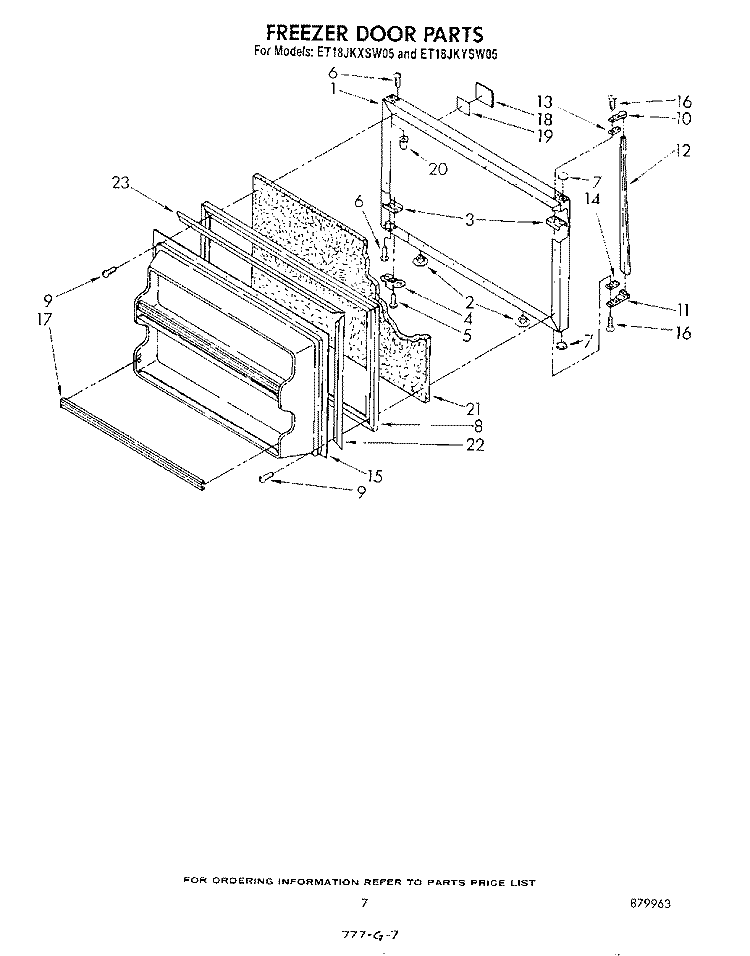 FREEZER DOOR Diagram and Parts List for ET18JKYSF05  Whirlpool Refrigerator