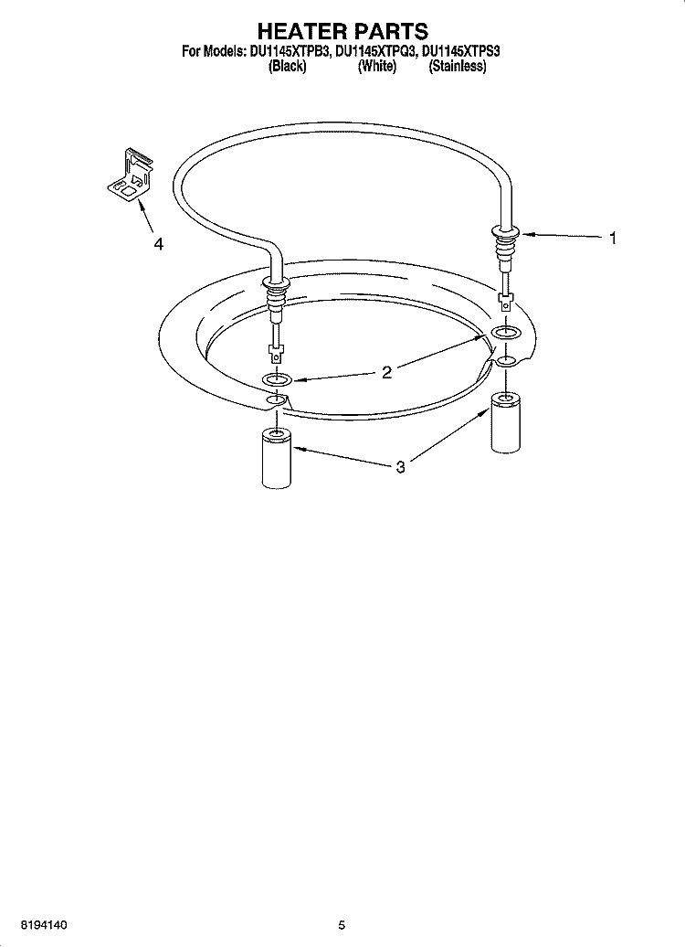 HEATER PARTS Diagram and Parts List for DU1145XTPQ3  Whirlpool Dishwasher