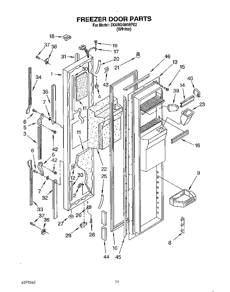 FREEZER DOOR Diagram and Parts List for 3XARG484WP02  Whirlpool Refrigerator