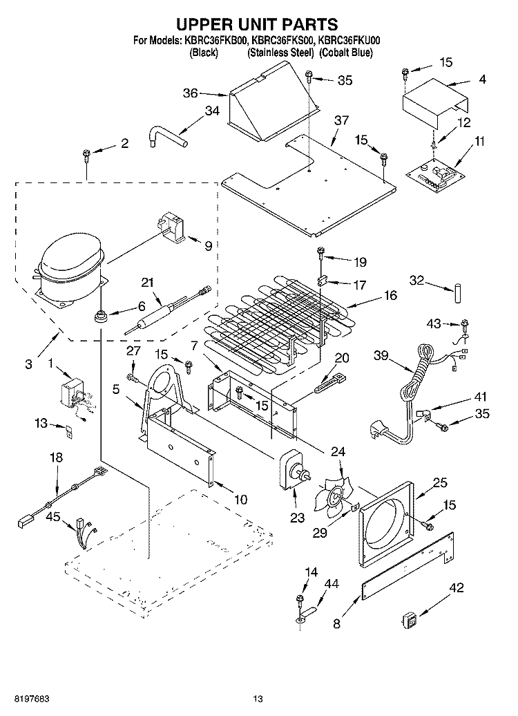 UPPER UNIT Diagram and Parts List for KBRC36FKB00  KitchenAid Refrigerator