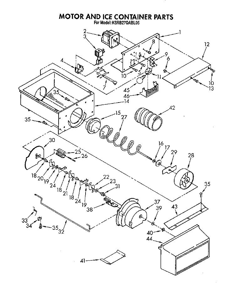 MOTOR AND ICE CONTAINER, LIT/OPTIONAL Diagram and Parts List for KSRB27QABL05  KitchenAid Refrigerator