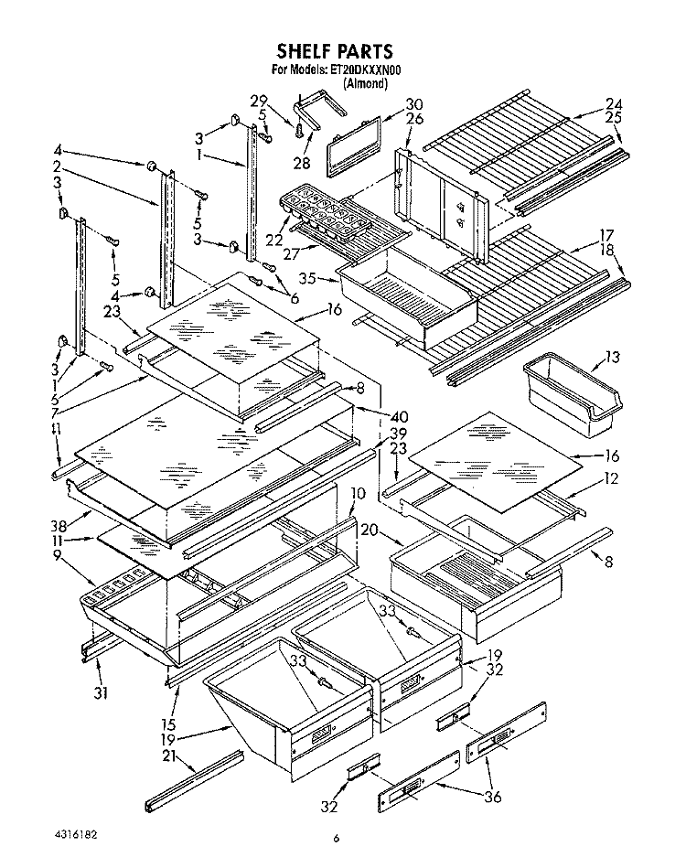 SHELF, LIT/OPTIONAL Diagram and Parts List for ET20DKXXN00  Whirlpool Refrigerator