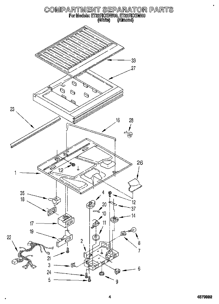 COMPARTMENT SEPARATOR Diagram and Parts List for ET22PKXDN00  Whirlpool Refrigerator