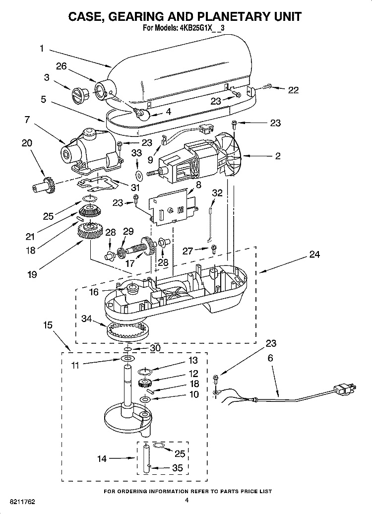 CASE, GEARING AND PLANETARY UNIT Diagram and Parts List for 4KB25G1XBU3  KitchenAid Mixer