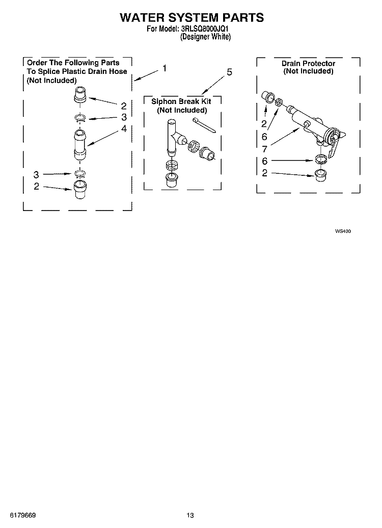 WATER SYSTEM Diagram and Parts List for 3RLSQ8000JQ1  Whirlpool Washer