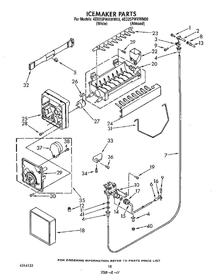 ICE MAKER , NOT ILLUSTRATED Diagram and Parts List for 4ED25PWXWN00  Whirlpool Refrigerator