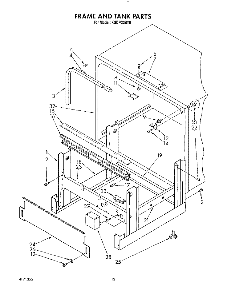 FRAME AND TANK Diagram and Parts List for KUDP22ST0  KitchenAid Dishwasher