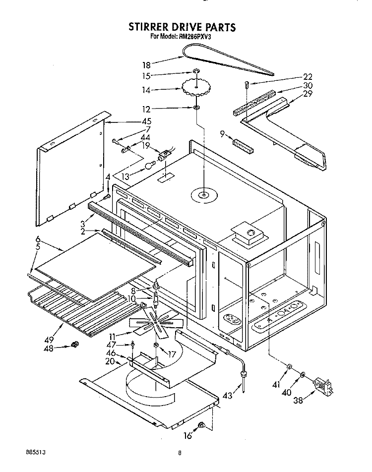 STIRRER DRIVE Diagram and Parts List for RM286PXV3  Whirlpool Microwave Oven Combo