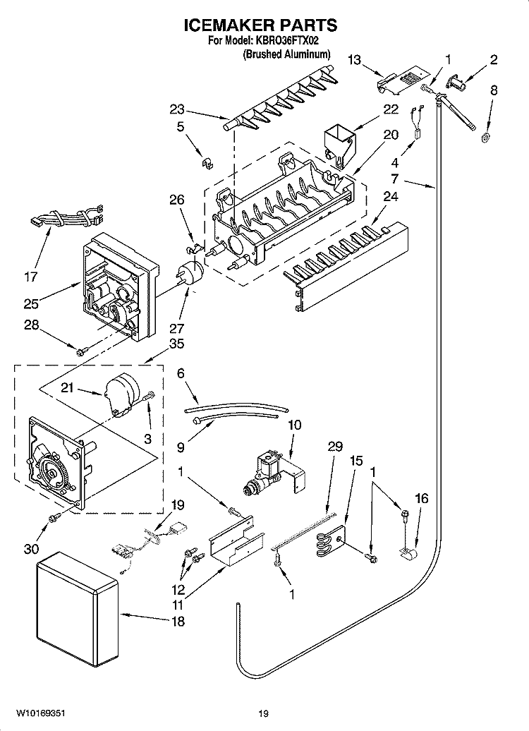 ICEMAKER PARTS Diagram and Parts List for KBRO36FTX02  KitchenAid Refrigerator