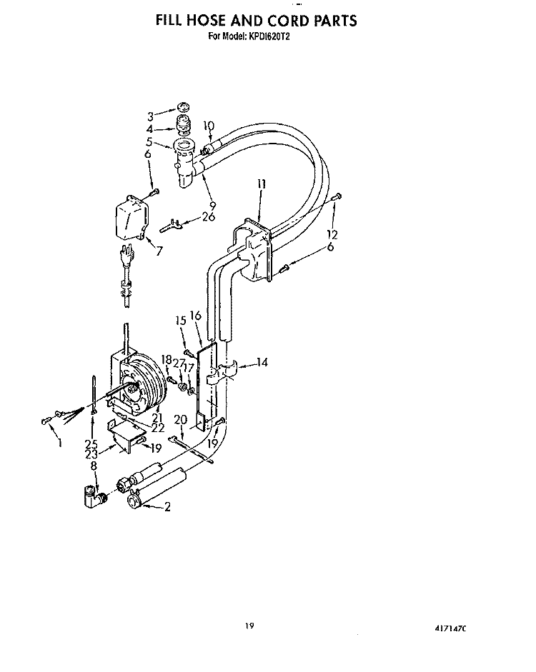 FILL HOSE AND CORD Diagram and Parts List for KPDI620T2  KitchenAid Dishwasher