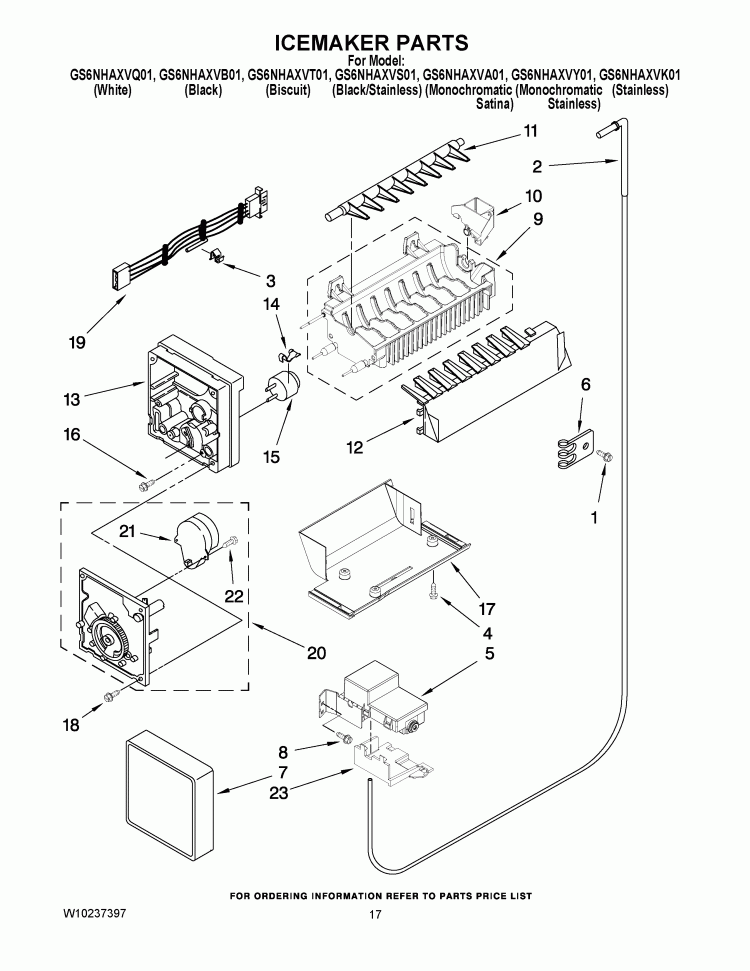 ICEMAKER PARTS Diagram and Parts List for GS6NHAXVK01  Whirlpool Refrigerator