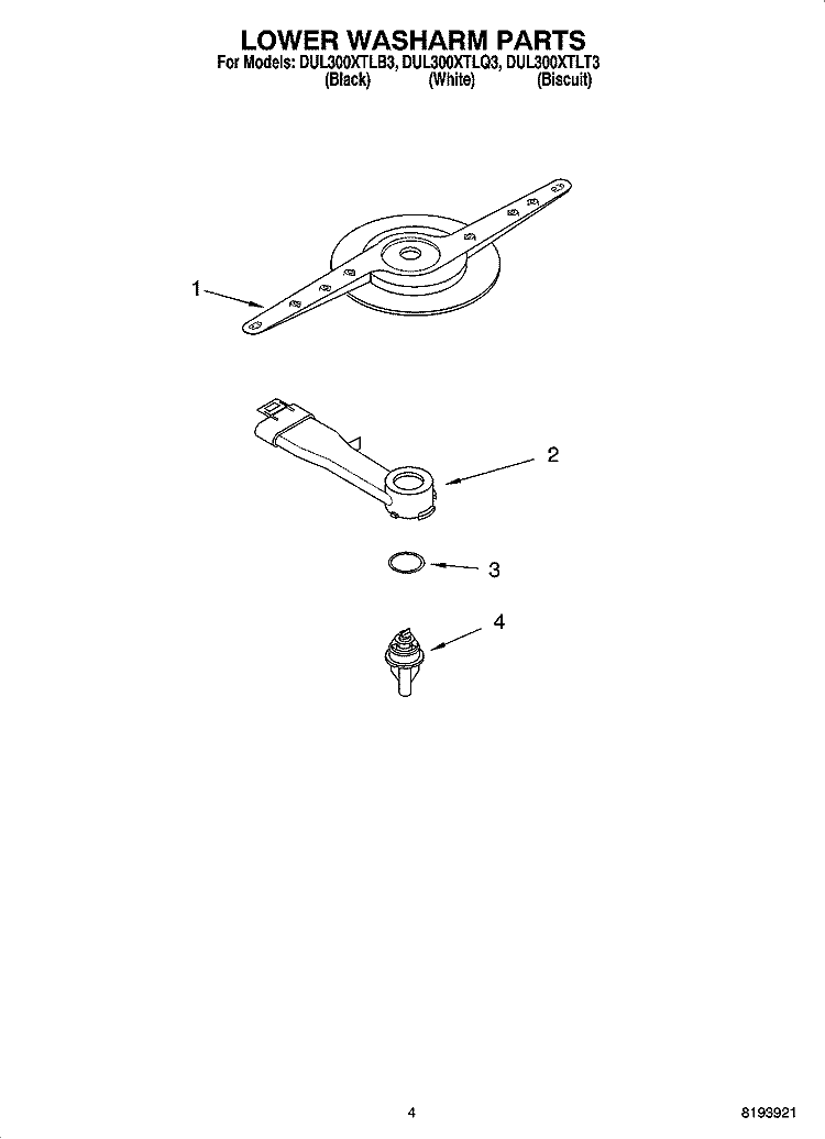 LOWER WASHARM PARTS Diagram and Parts List for DUL300XTLT3  Whirlpool Dishwasher