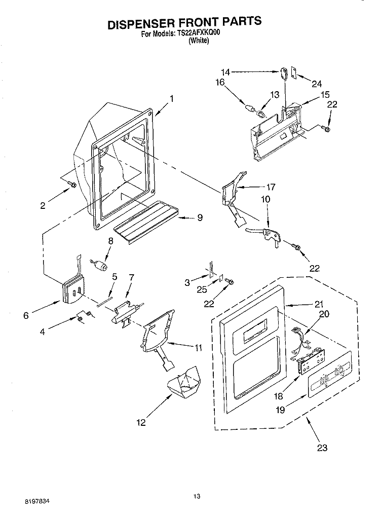 DISPENSER FRONT Diagram and Parts List for TS22AFXKQ00  Estate Refrigerator