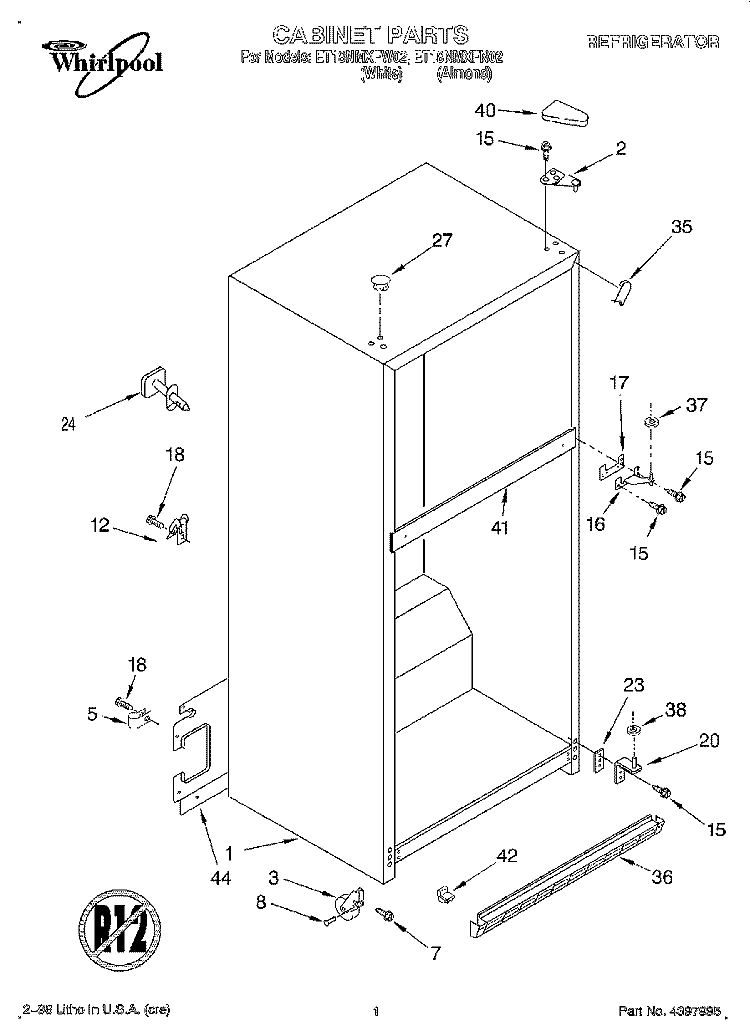 CABINET Diagram and Parts List for ET18NMXFN02  Whirlpool Refrigerator