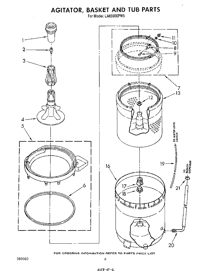 AGITATOR, BASKET AND TUB Diagram and Parts List for LA6500XPW5  Whirlpool Washer