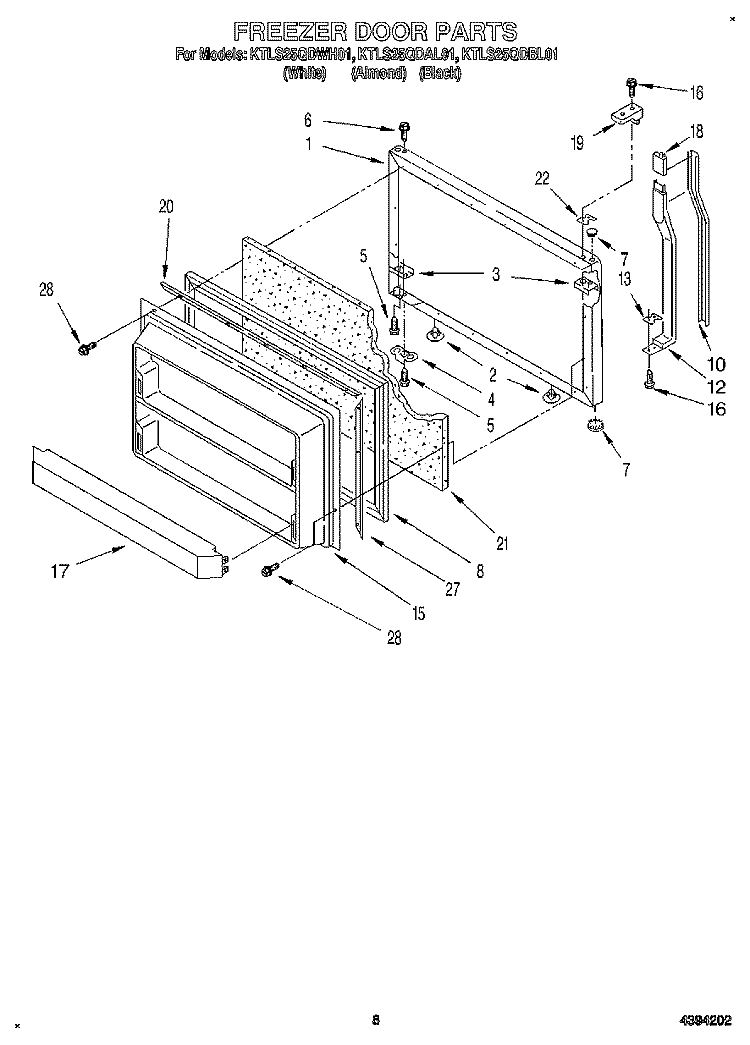 FREEZER DOOR Diagram and Parts List for KTLS25QDWH01  KitchenAid Refrigerator