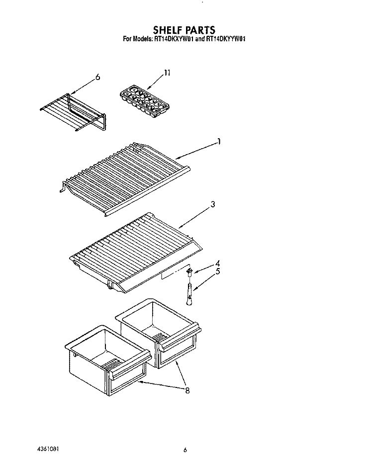 SHELF Diagram and Parts List for RT14DKXYW01  Roper Refrigerator